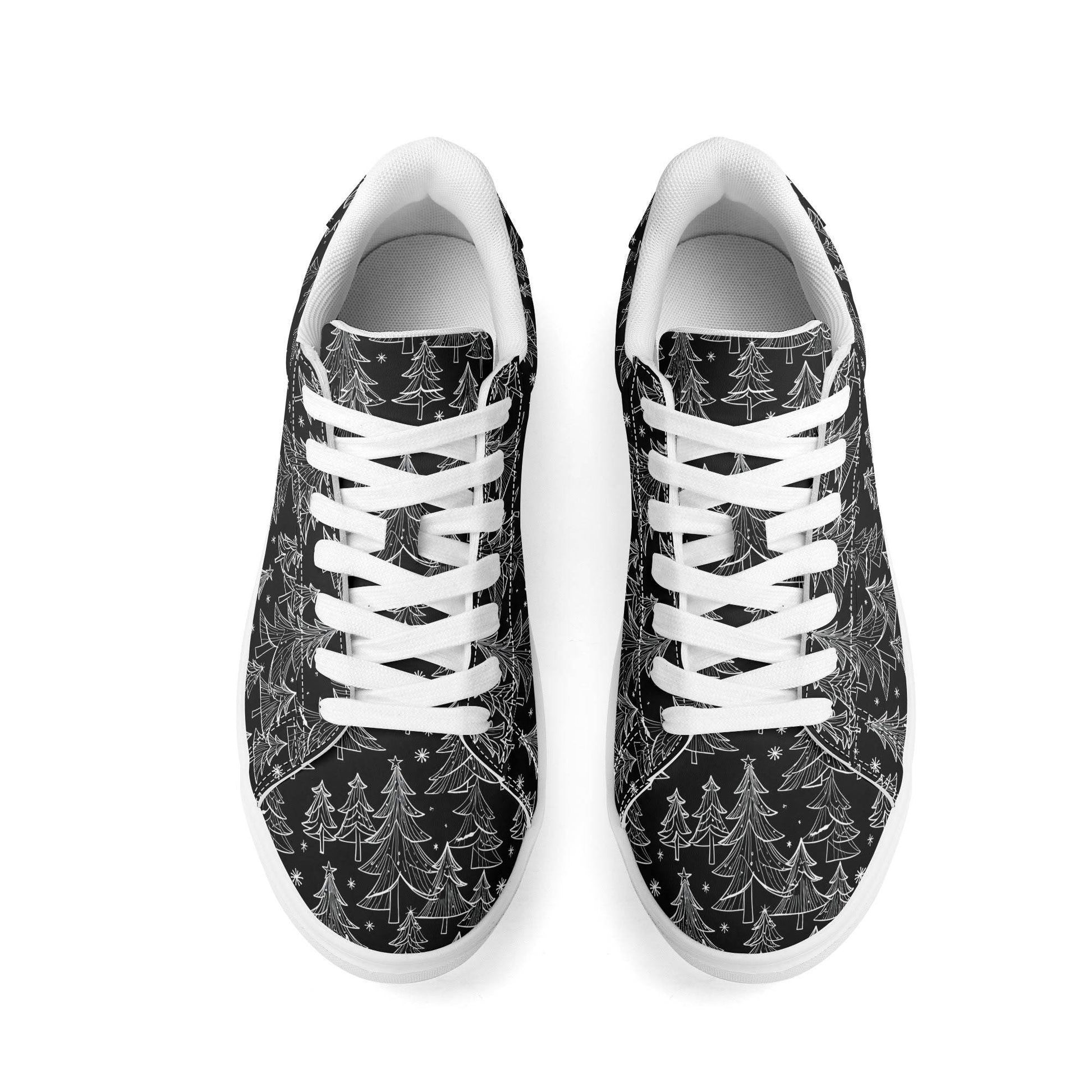 Black and White Trees Adult Lightweight Brand Low Top Leather Shoes - DeRose Seasonal