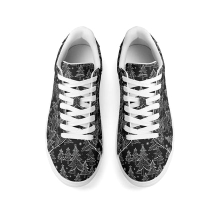 Black and White Trees Adult Lightweight Brand Low Top Leather Shoes - DeRose Seasonal