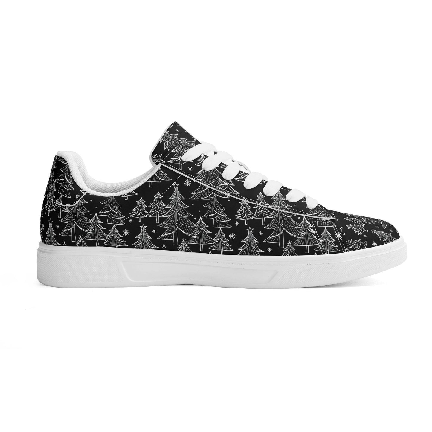 Black and White Trees Adult Lightweight Brand Low Top Leather Shoes - DeRose Seasonal