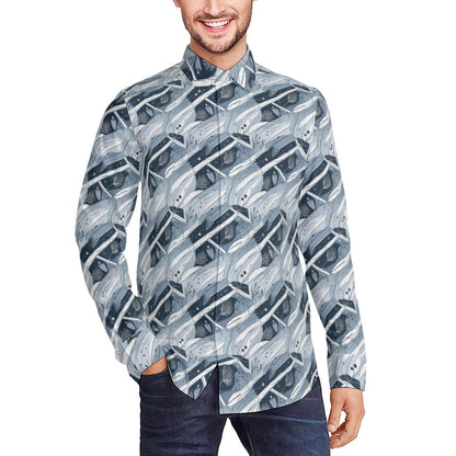 Blue Wind Men's Classic Long-Sleeved Button up Polyester Dress Shirt - DeRose Seasonal