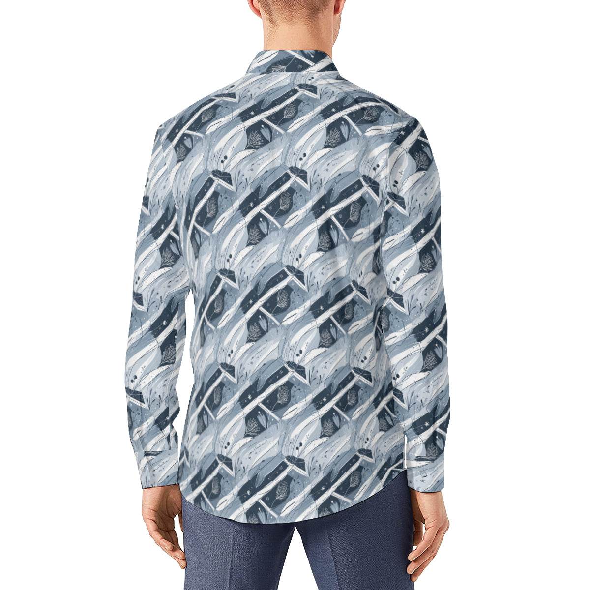 Blue Wind Men's Classic Long-Sleeved Button up Polyester Dress Shirt - DeRose Seasonal