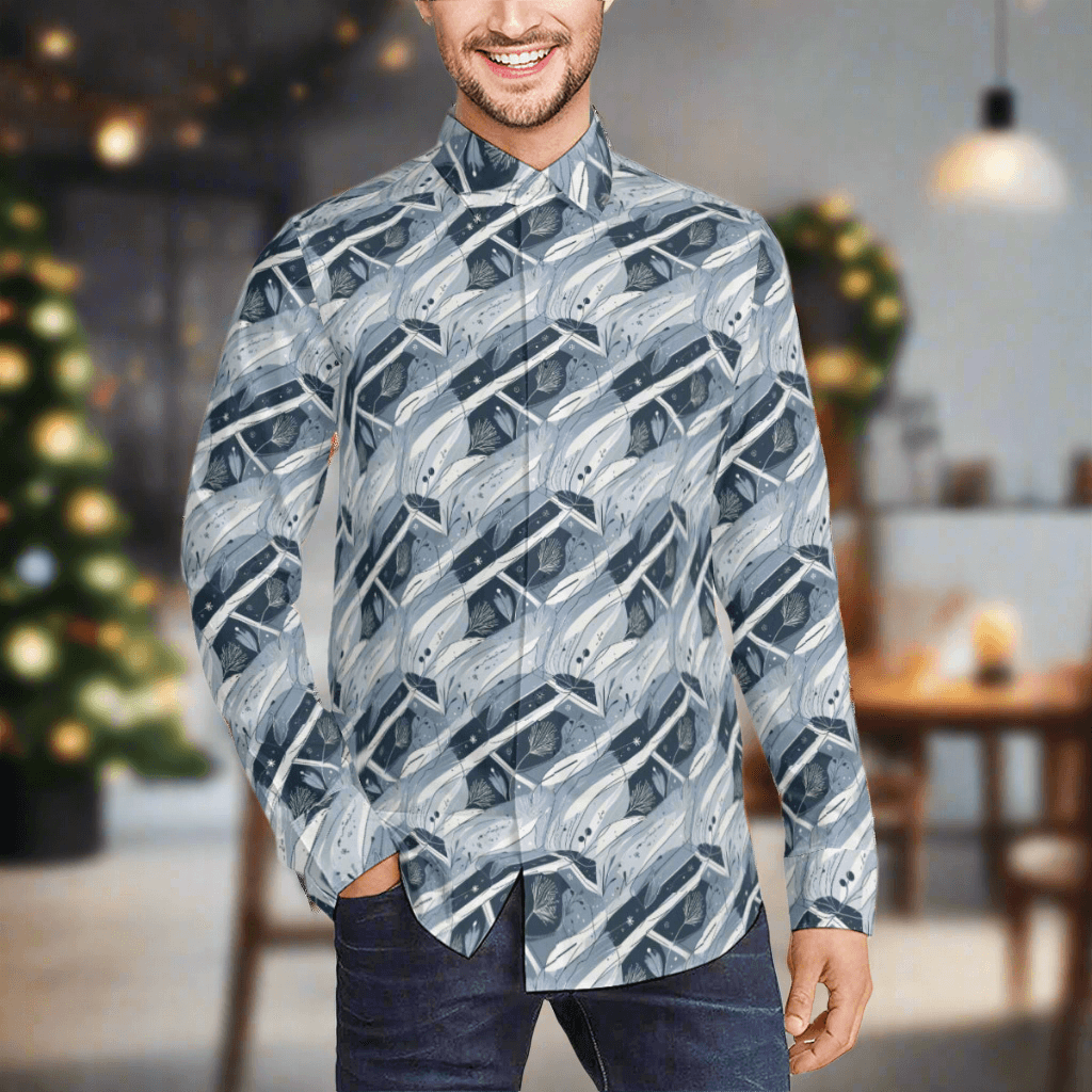 Blue Wind Men's Classic Long-Sleeved Button up Polyester Dress Shirt - DeRose Seasonal