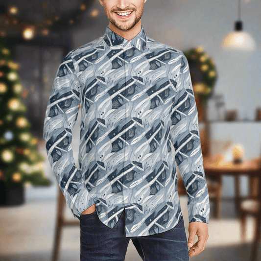 Blue Wind Men's Classic Long-Sleeved Button up Polyester Dress Shirt - DeRose Seasonal