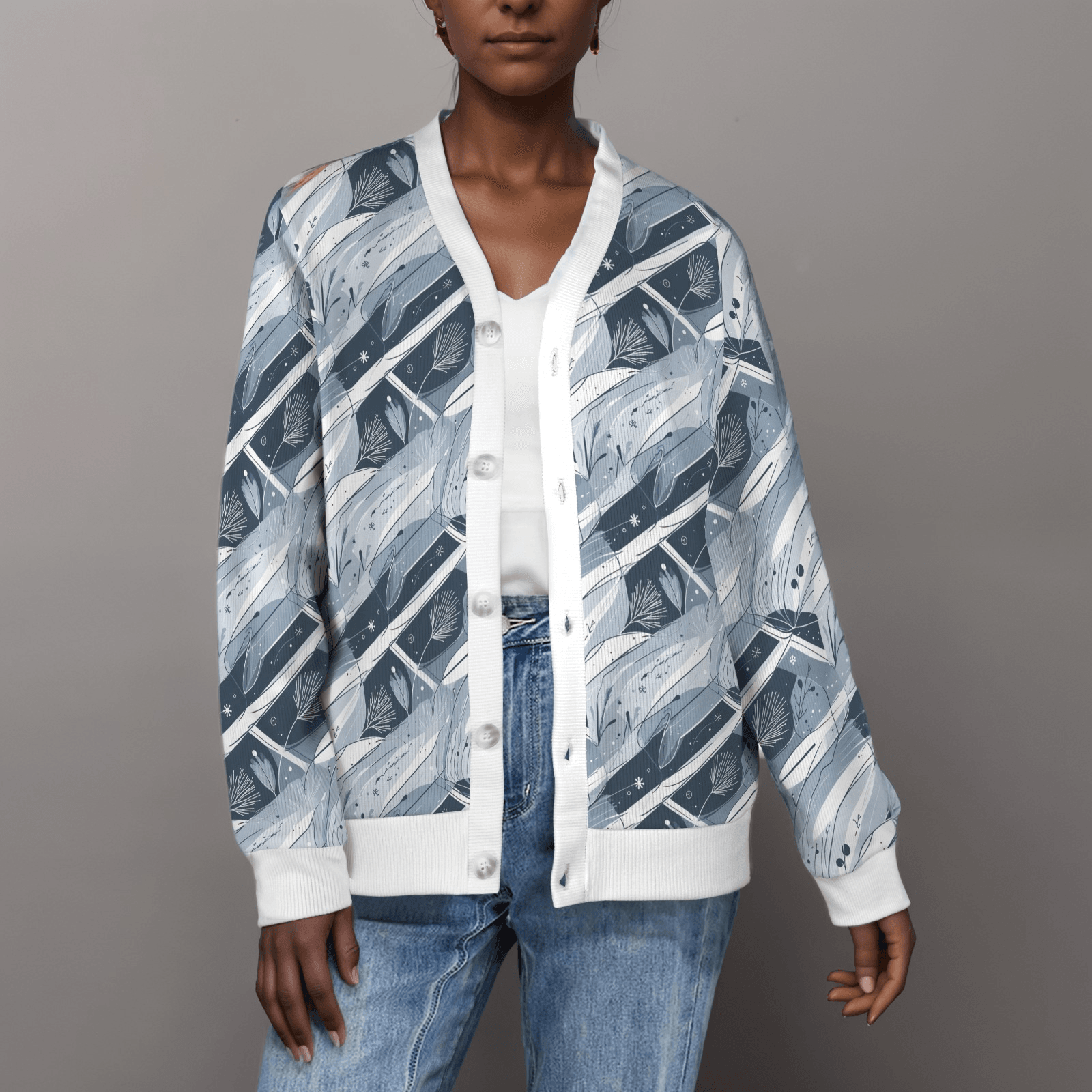 Blue Wind Women's Cardigan Button Sweater Custom Women's Cardigan - DeRose Seasonal