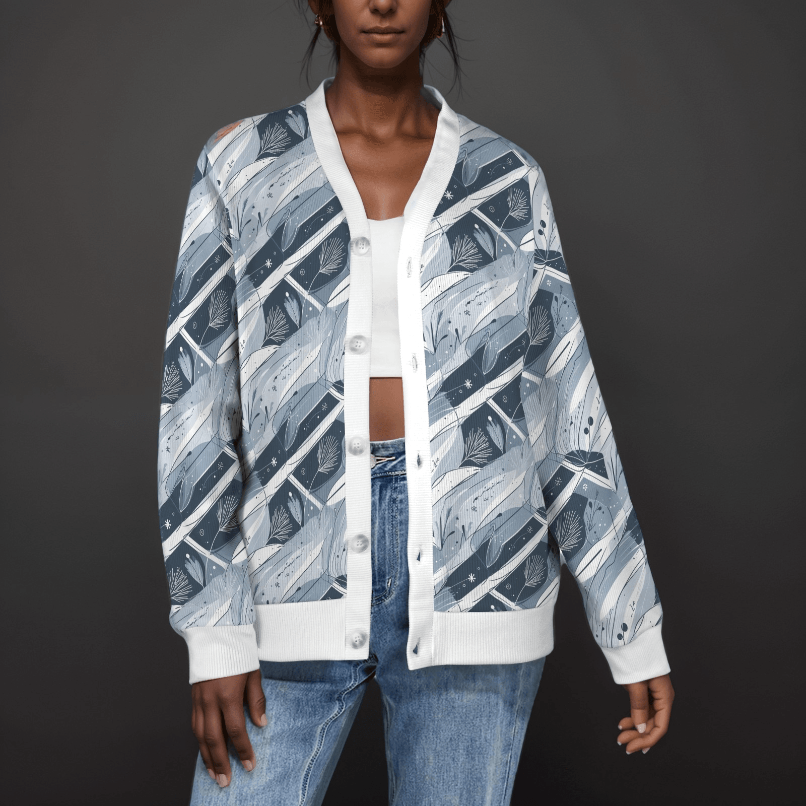 Blue Wind Women's Cardigan Button Sweater Custom Women's Cardigan - DeRose Seasonal