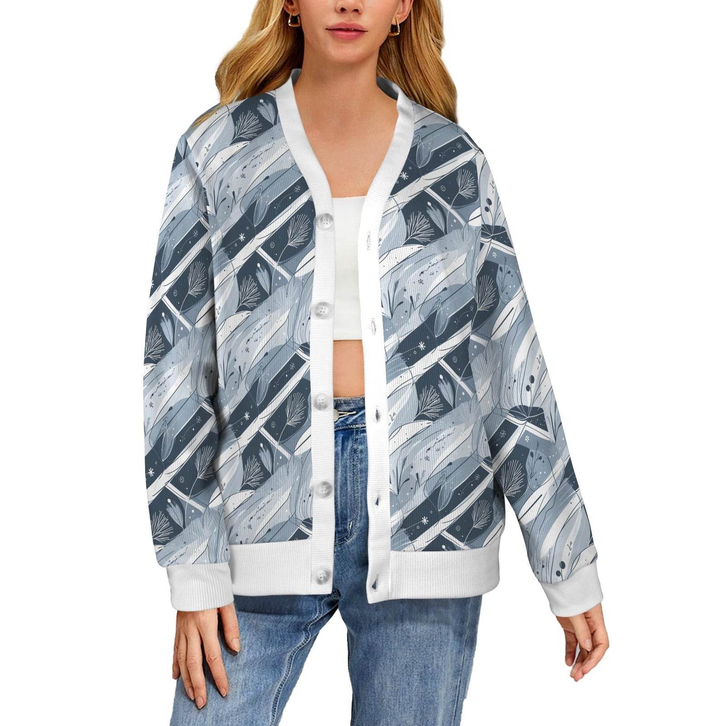 Blue Wind Women's Cardigan Button Sweater Custom Women's Cardigan - DeRose Seasonal