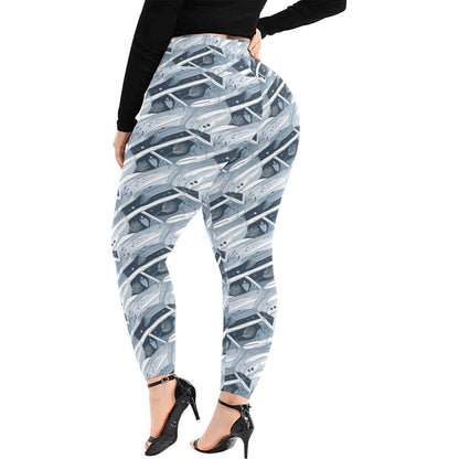 Blue Wind Women's Plus Size High Waited Leggings Women's High Waist Leggings(Plus Size)(ModelL45) - DeRose Seasonal