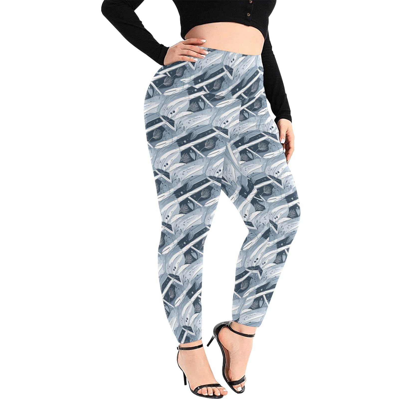 Blue Wind Women's Plus Size High Waited Leggings Women's High Waist Leggings(Plus Size)(ModelL45) - DeRose Seasonal