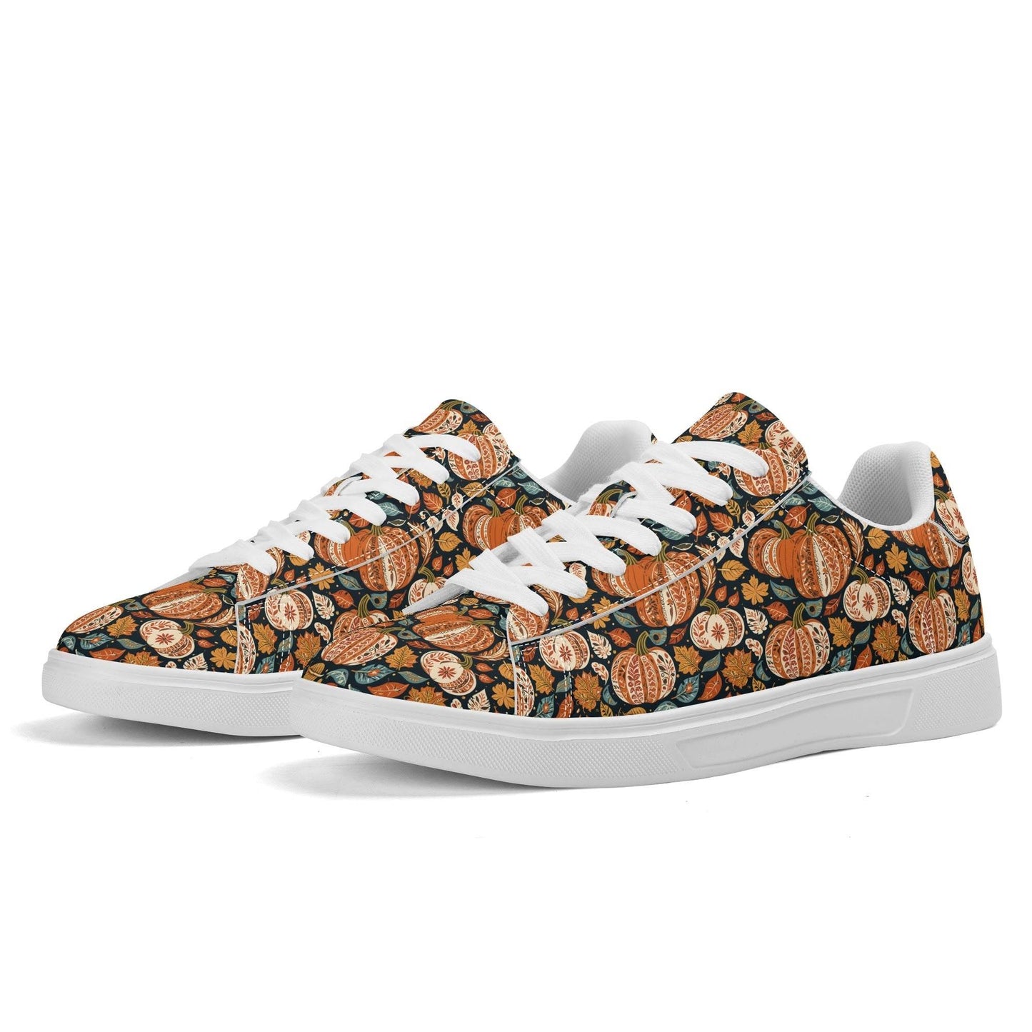 Blue leaf Pumpkin Adult Lightweight Brand Low Top Leather Shoes - DeRose Seasonal