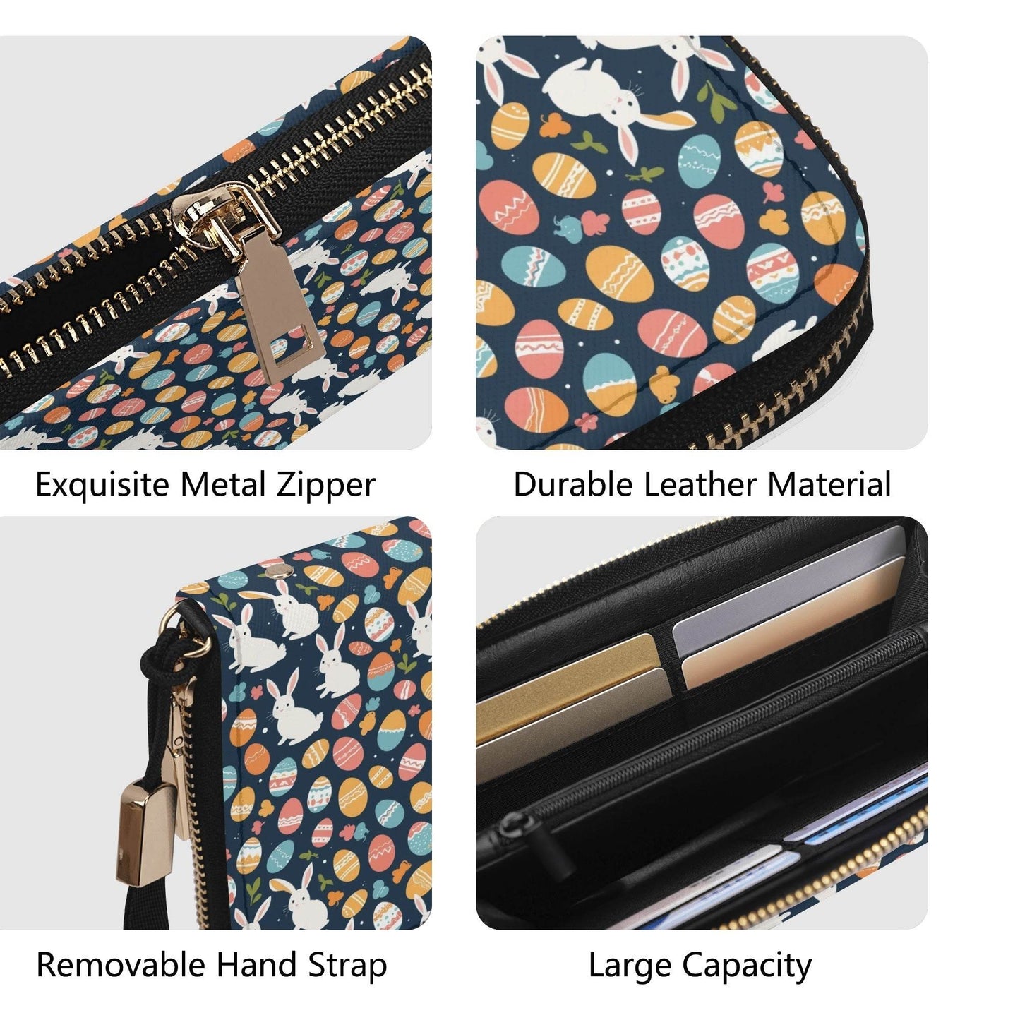 Bunny Eggs Leather Women's Zipper Wristlet Wallet - DeRose Seasonal