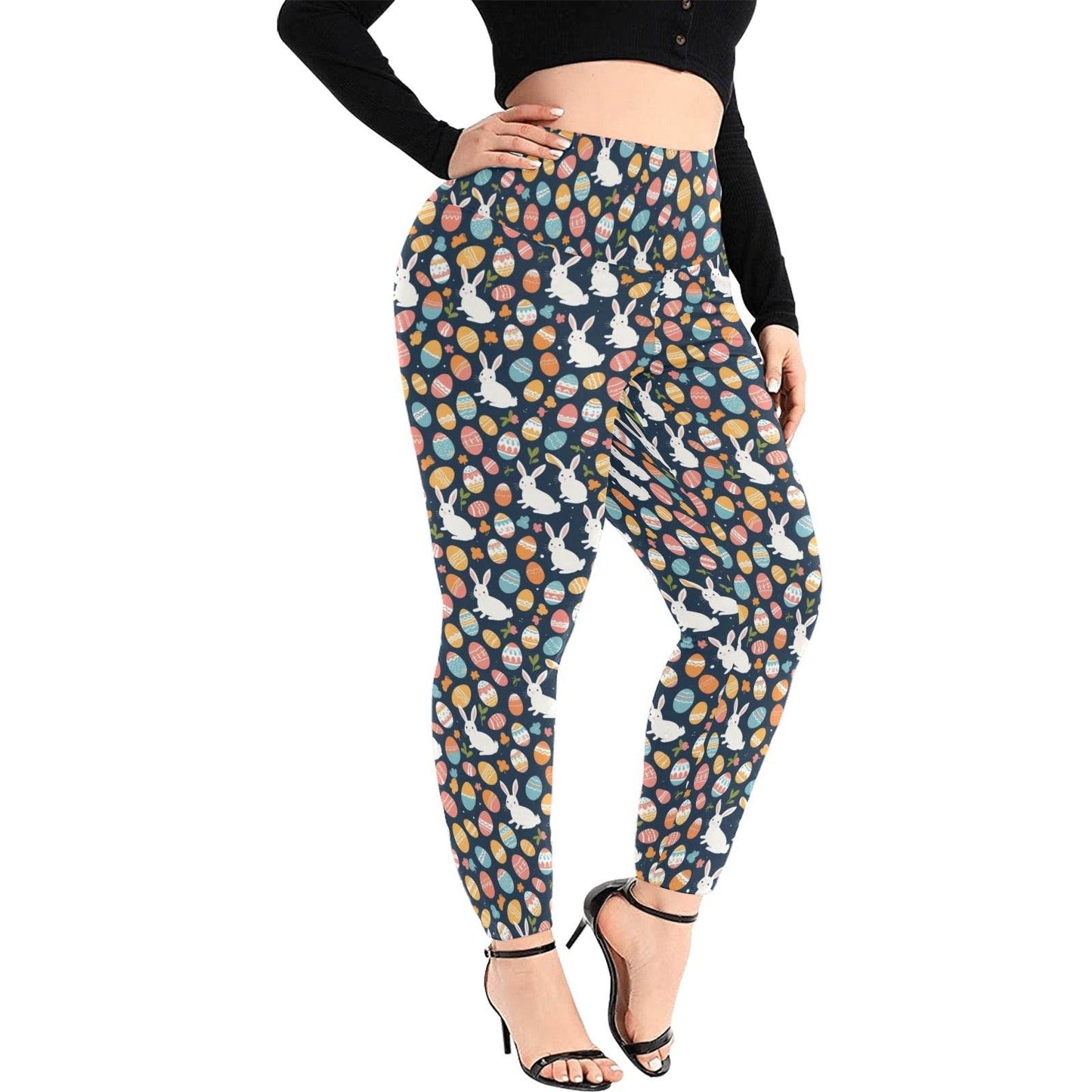 Bunny Eggs Women's Plus Size High Waited Leggings Women's High Waist Leggings(Plus Size)(ModelL45) - DeRose Seasonal