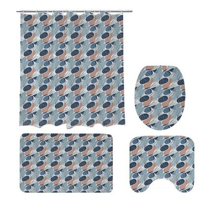 Cool Touch Bathroom Four-Piece Set(Shower Curtain + Toilet Cover Mat + Toilet Foot Mat + Floor Mat)| Polyester - DeRose Seasonal