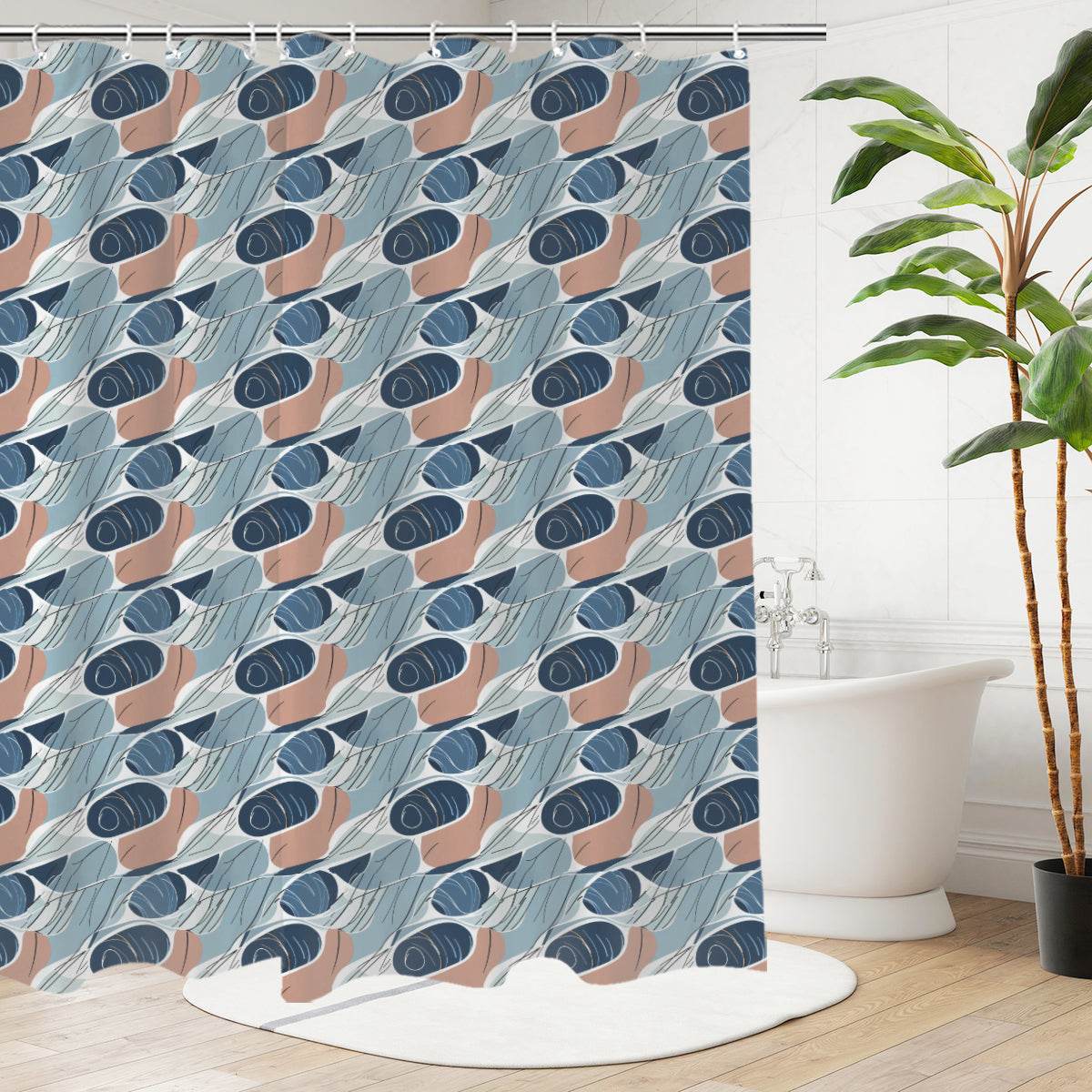 Cool Touch Bathroom Four-Piece Set(Shower Curtain + Toilet Cover Mat + Toilet Foot Mat + Floor Mat)| Polyester - DeRose Seasonal