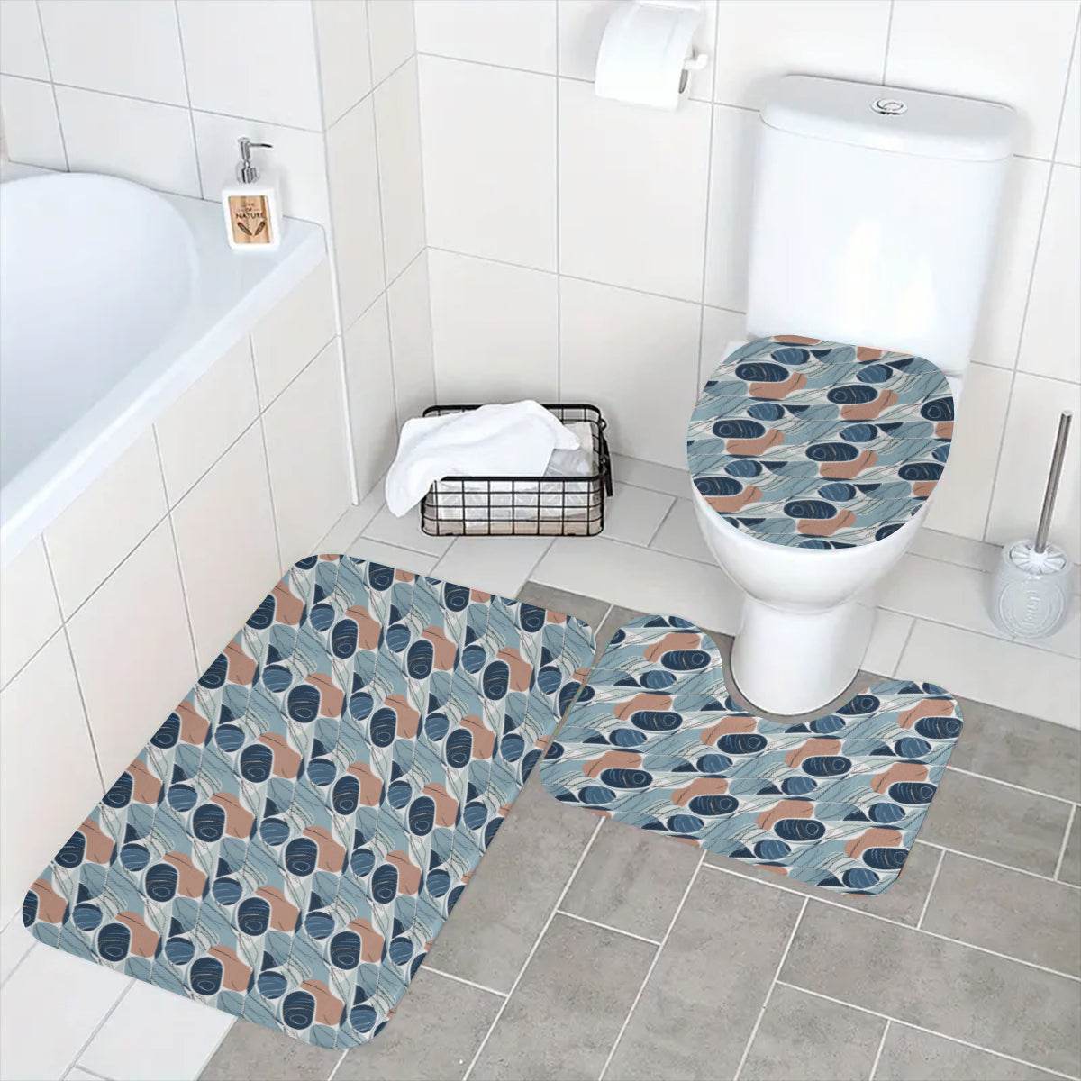 Cool Touch Bathroom Four-Piece Set(Shower Curtain + Toilet Cover Mat + Toilet Foot Mat + Floor Mat)| Polyester - DeRose Seasonal