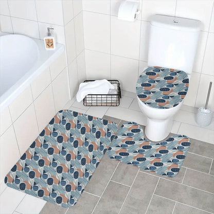 Cool Touch Bathroom Four-Piece Set(Shower Curtain + Toilet Cover Mat + Toilet Foot Mat + Floor Mat)| Polyester - DeRose Seasonal