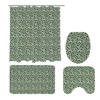Clovers Bathroom Four-Piece Set(Shower Curtain + Toilet Cover Mat + Toilet Foot Mat + Floor Mat)| Polyester - DeRose Seasonal