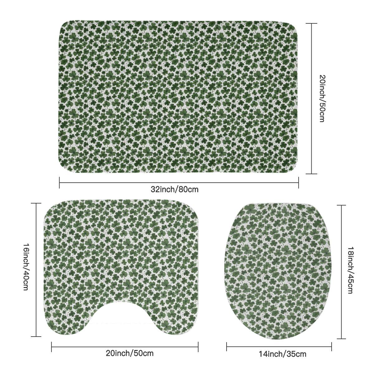 Clovers Bathroom Four-Piece Set(Shower Curtain + Toilet Cover Mat + Toilet Foot Mat + Floor Mat)| Polyester - DeRose Seasonal