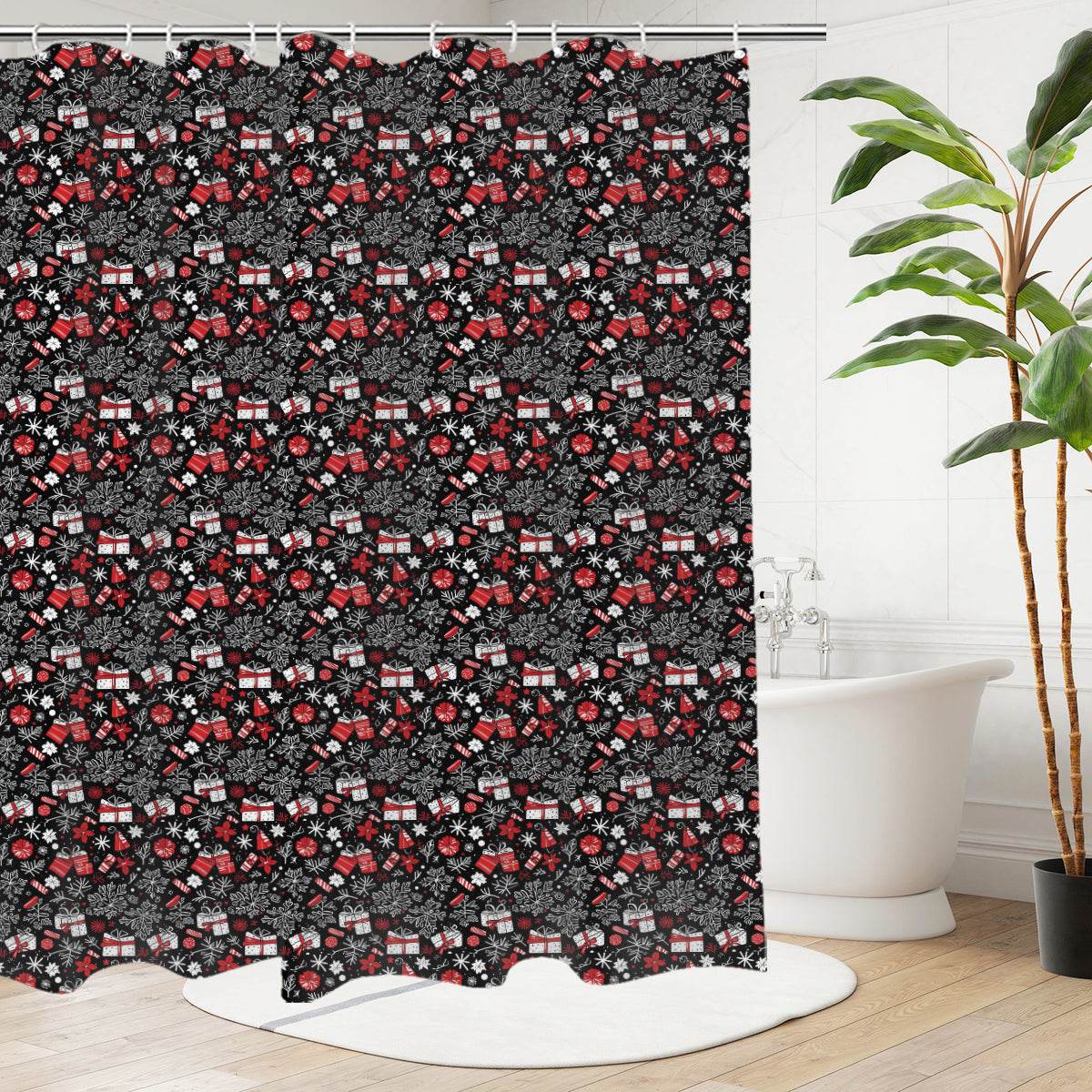 Christmas Gift Bathroom Four-Piece Set(Shower Curtain + Toilet Cover Mat + Toilet Foot Mat + Floor Mat)| Polyester - DeRose Seasonal