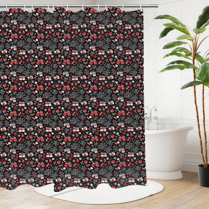 Christmas Gift Bathroom Four-Piece Set(Shower Curtain + Toilet Cover Mat + Toilet Foot Mat + Floor Mat)| Polyester - DeRose Seasonal