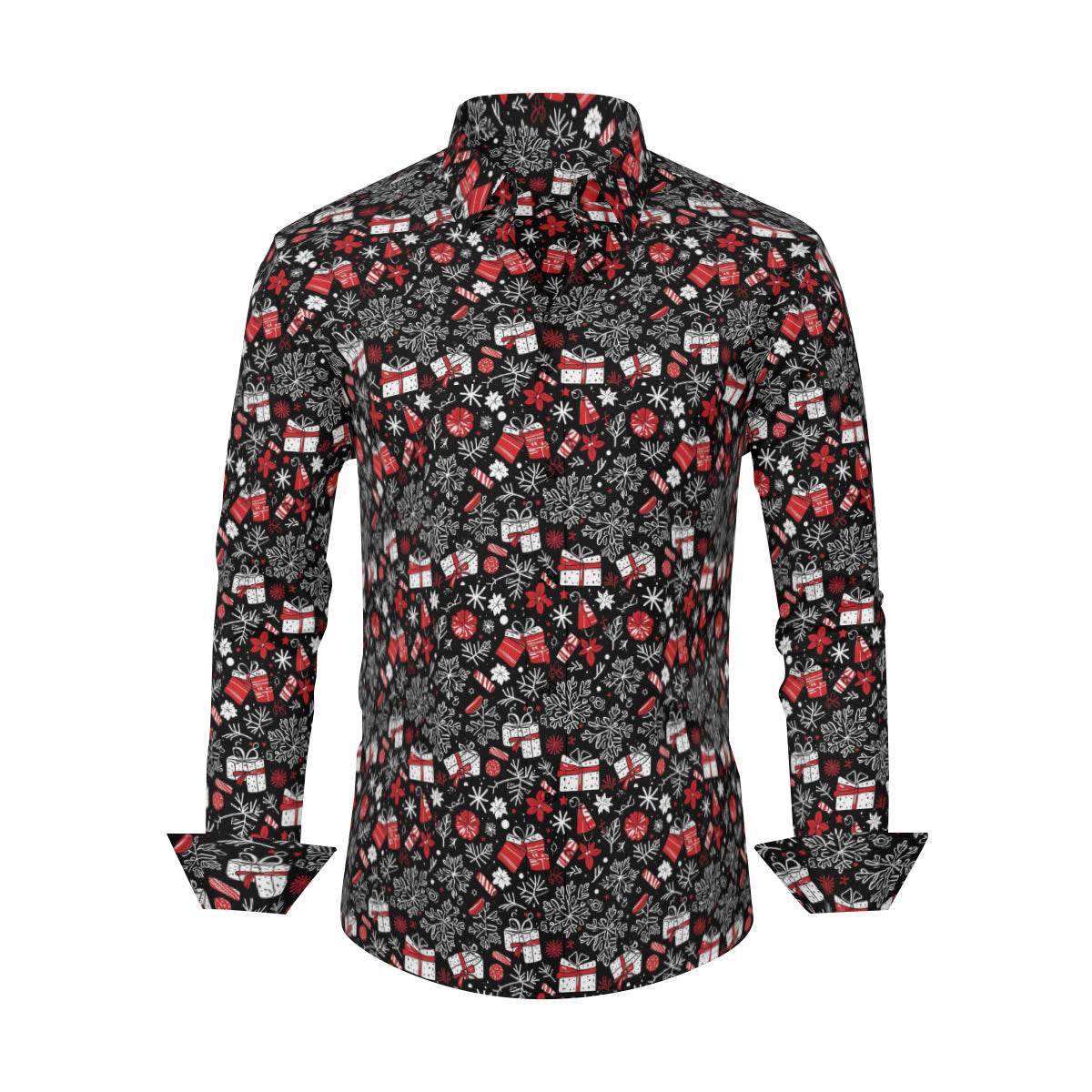 Christmas Gift Men's Classic Long-Sleeved Button up Polyester Dress Shirt - DeRose Seasonal