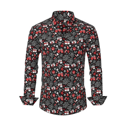 Christmas Gift Men's Classic Long-Sleeved Button up Polyester Dress Shirt - DeRose Seasonal