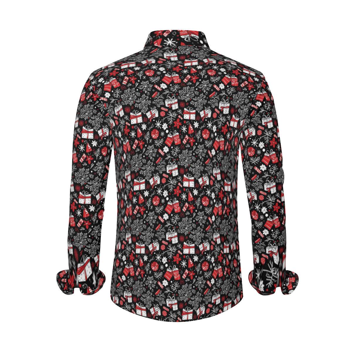Christmas Gift Men's Classic Long-Sleeved Button up Polyester Dress Shirt - DeRose Seasonal