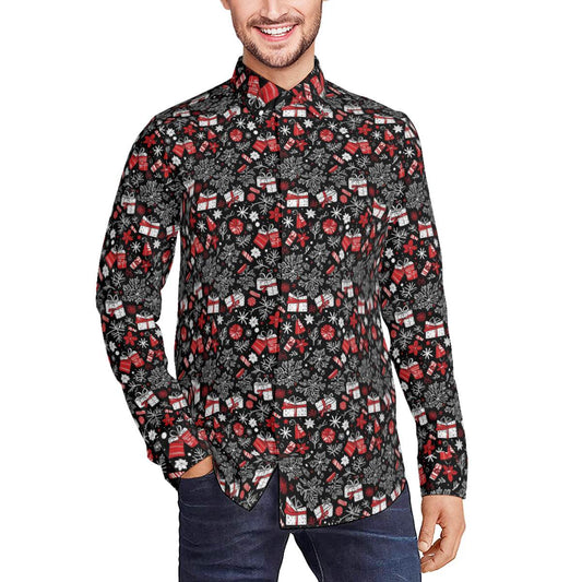 Christmas Gift Men's Classic Long-Sleeved Button up Polyester Dress Shirt - DeRose Seasonal