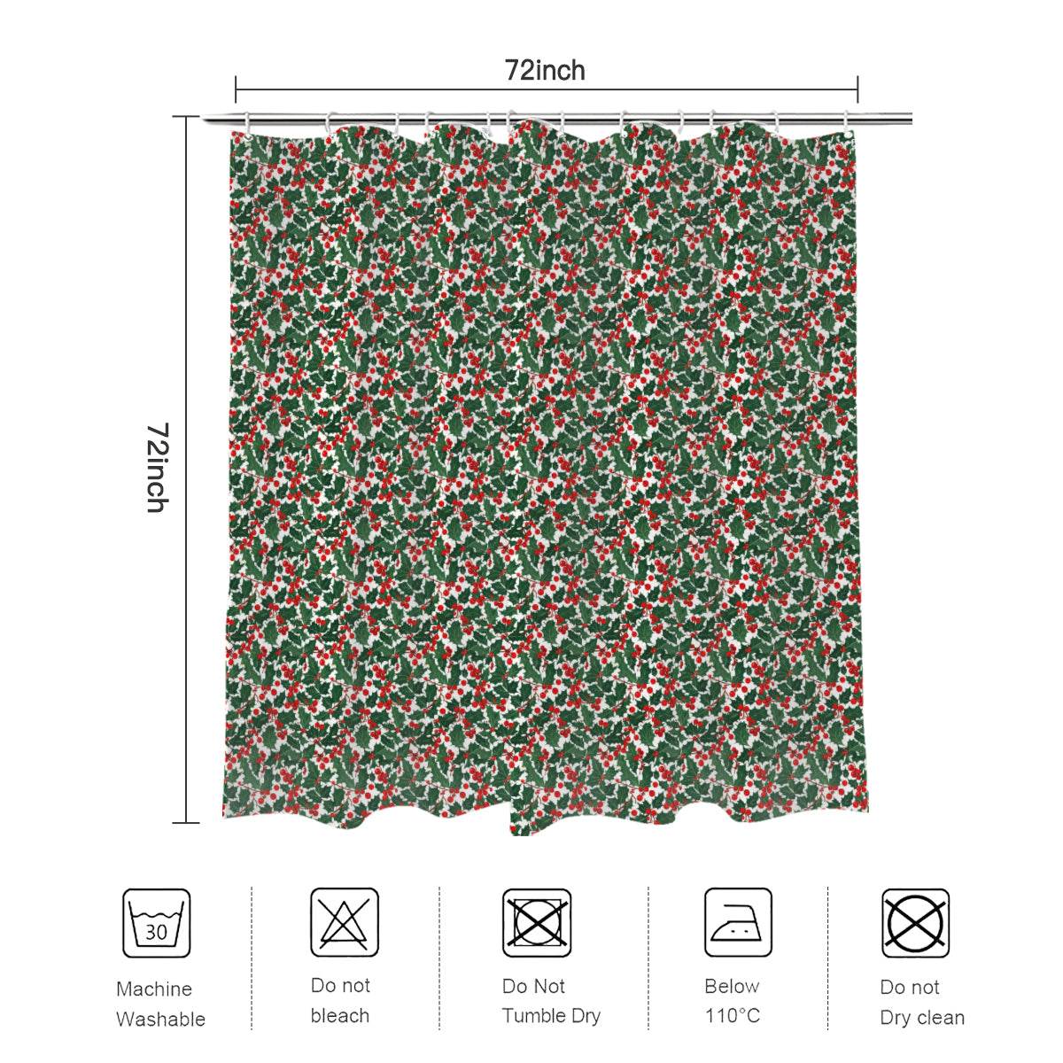 Christmas Holly Bathroom Four-Piece Set(Shower Curtain + Toilet Cover Mat + Toilet Foot Mat + Floor Mat)| Polyester - DeRose Seasonal