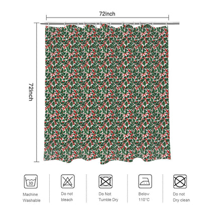 Christmas Holly Bathroom Four-Piece Set(Shower Curtain + Toilet Cover Mat + Toilet Foot Mat + Floor Mat)| Polyester - DeRose Seasonal