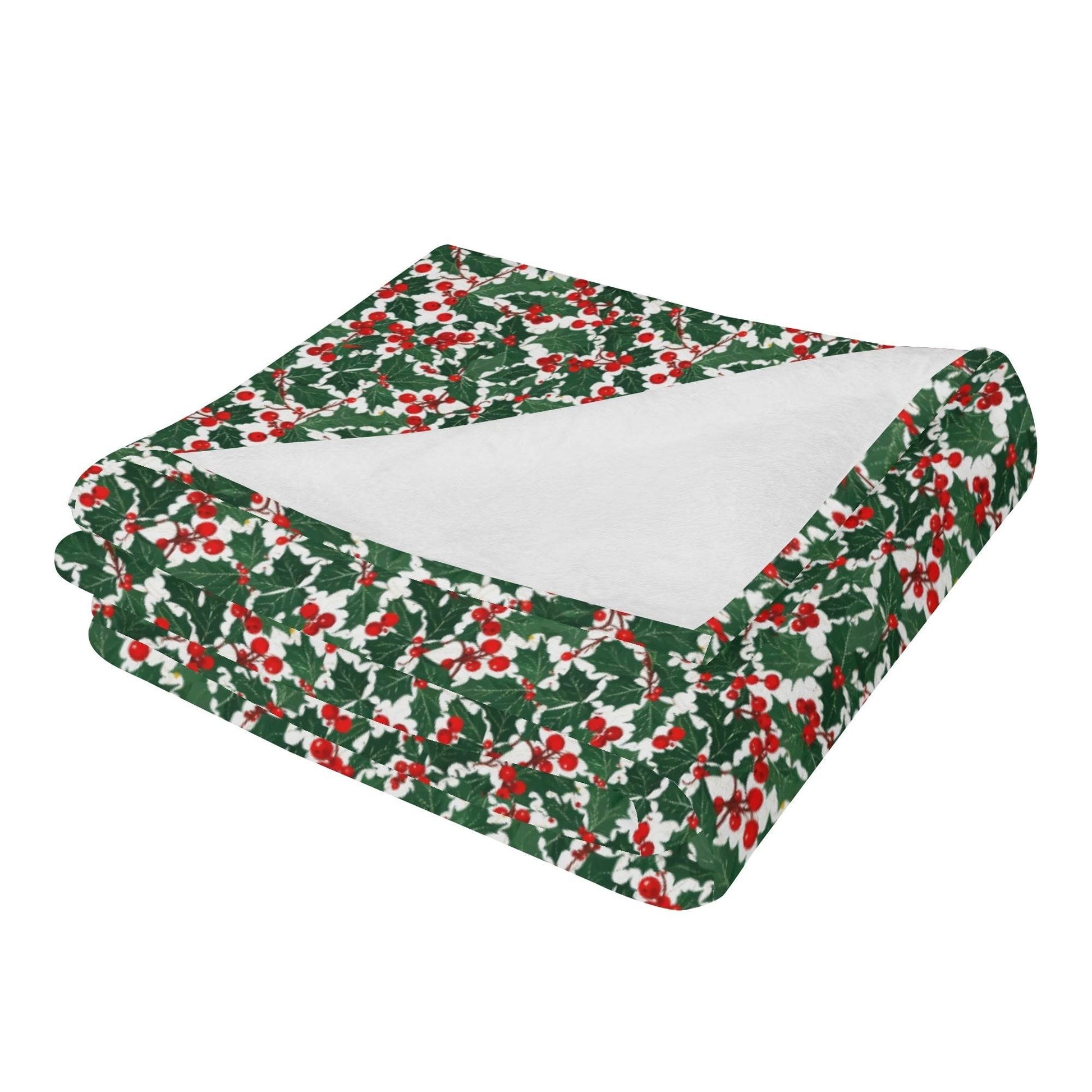Christmas Holly Flannel Breathable Blanket 4 Sizes - DeRose Seasonal