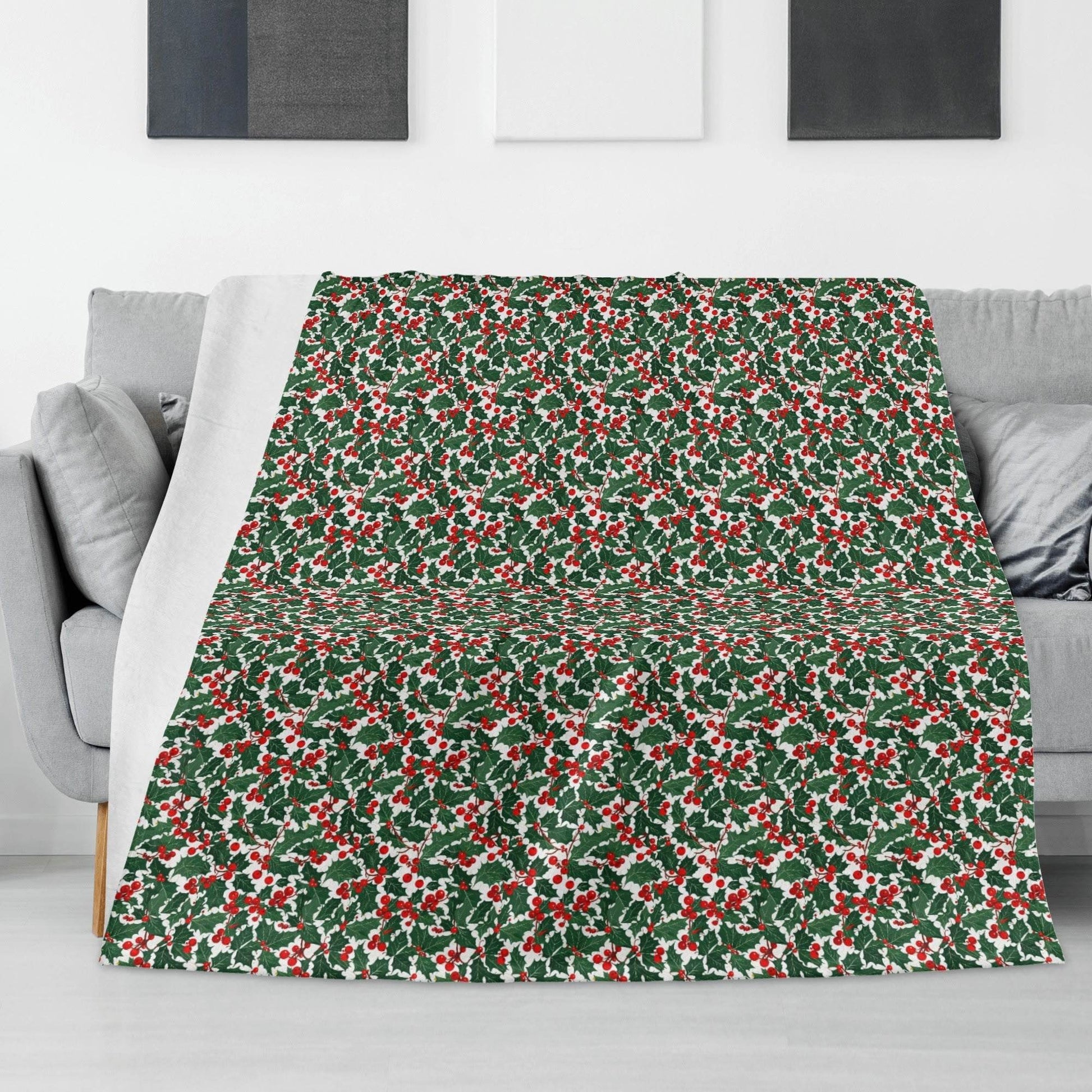 Christmas Holly Flannel Breathable Blanket 4 Sizes - DeRose Seasonal