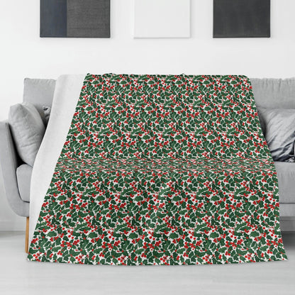 Christmas Holly Flannel Breathable Blanket 4 Sizes - DeRose Seasonal