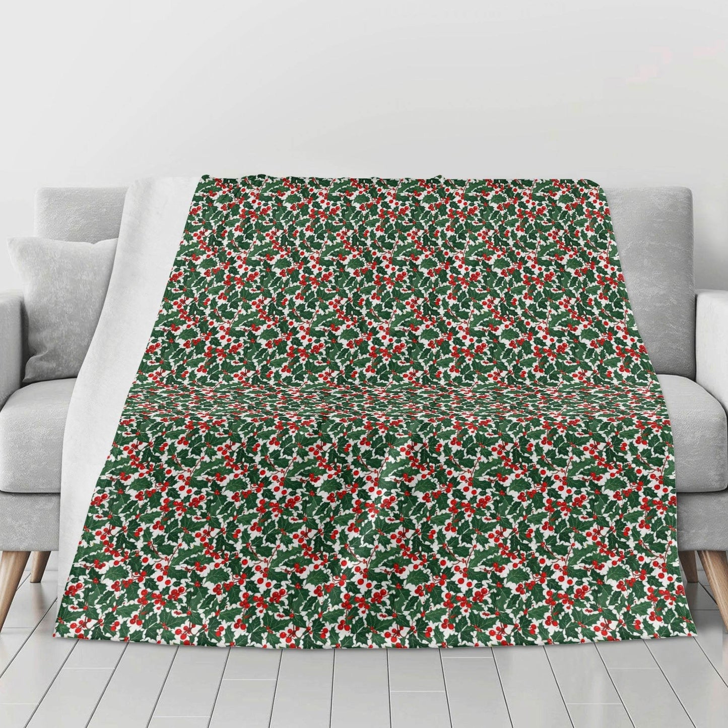 Christmas Holly Flannel Breathable Blanket 4 Sizes - DeRose Seasonal
