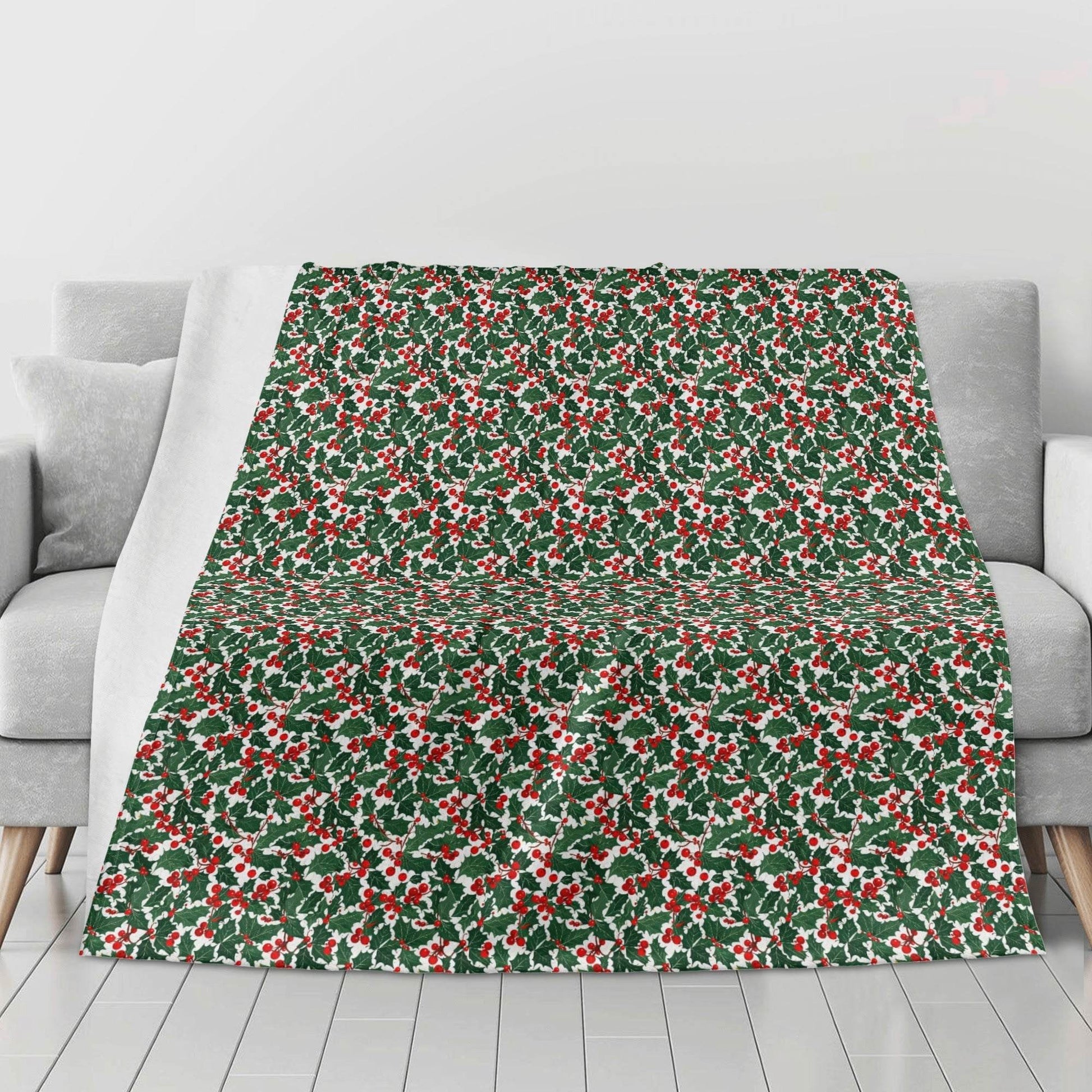 Christmas Holly Flannel Breathable Blanket 4 Sizes - DeRose Seasonal