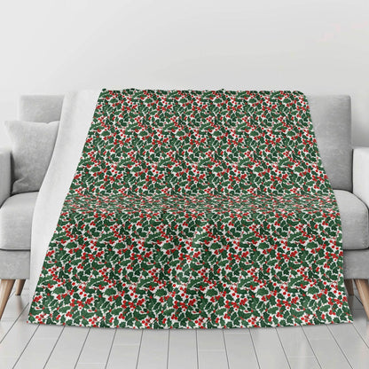 Christmas Holly Flannel Breathable Blanket 4 Sizes - DeRose Seasonal
