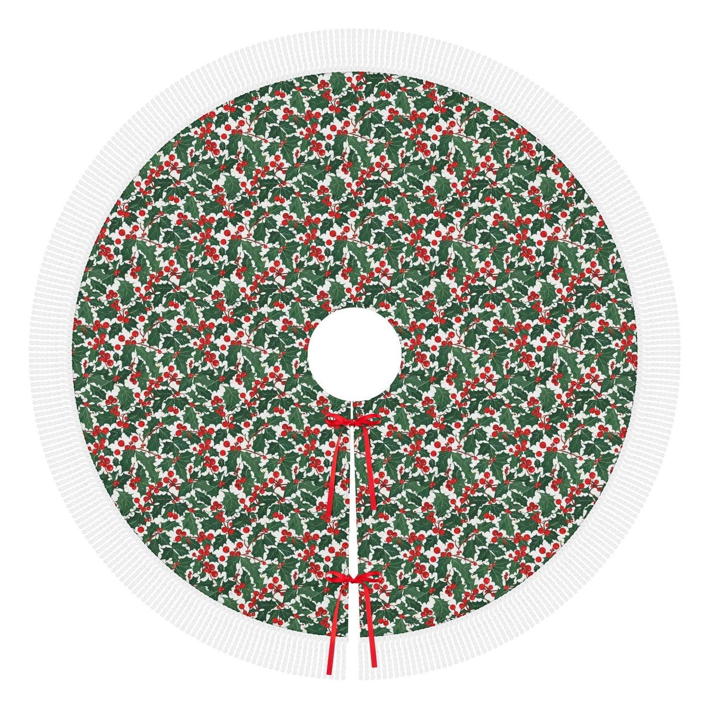 Christmas Holly Fringed Christmas Tree Skirts - DeRose Seasonal