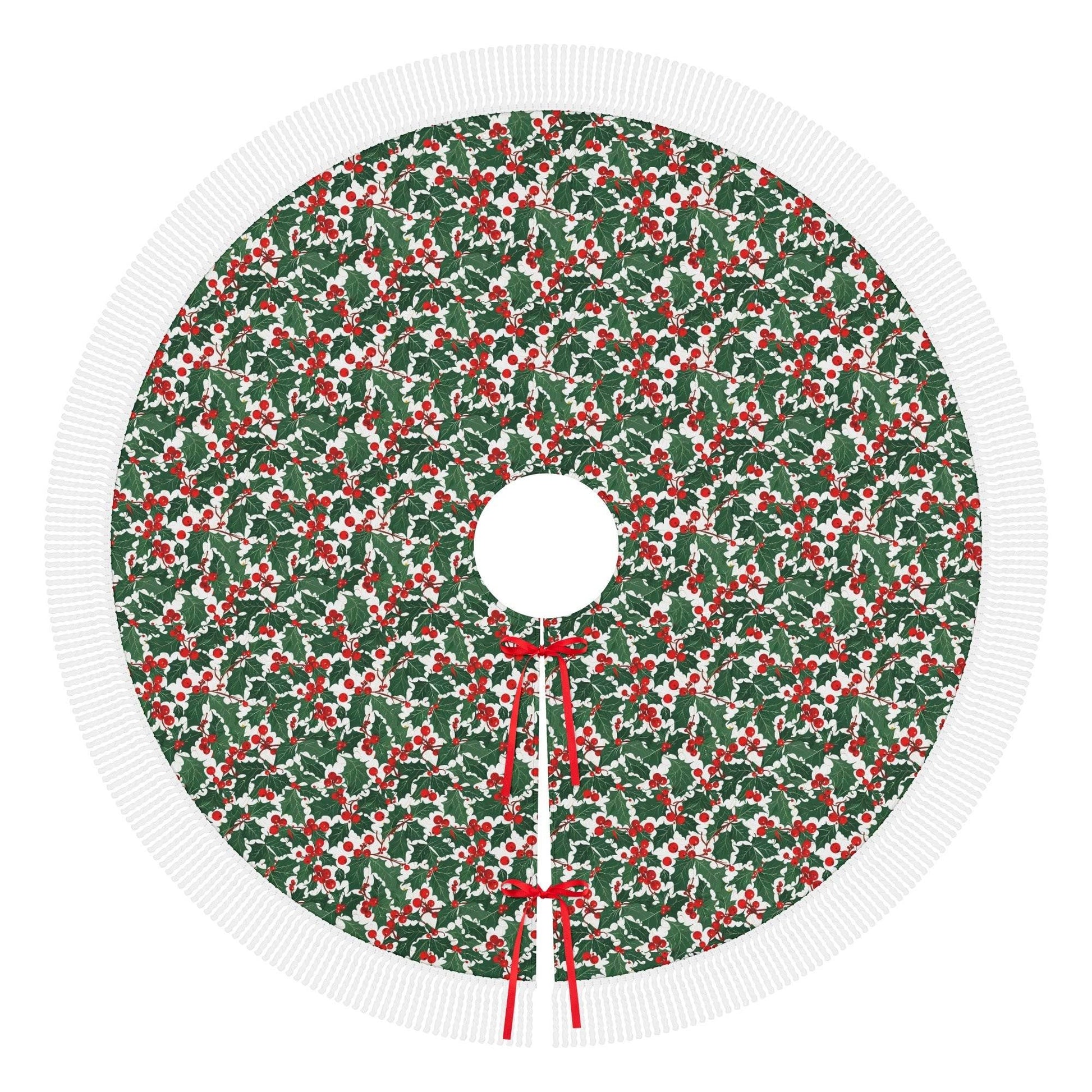 Christmas Holly Fringed Christmas Tree Skirts - DeRose Seasonal