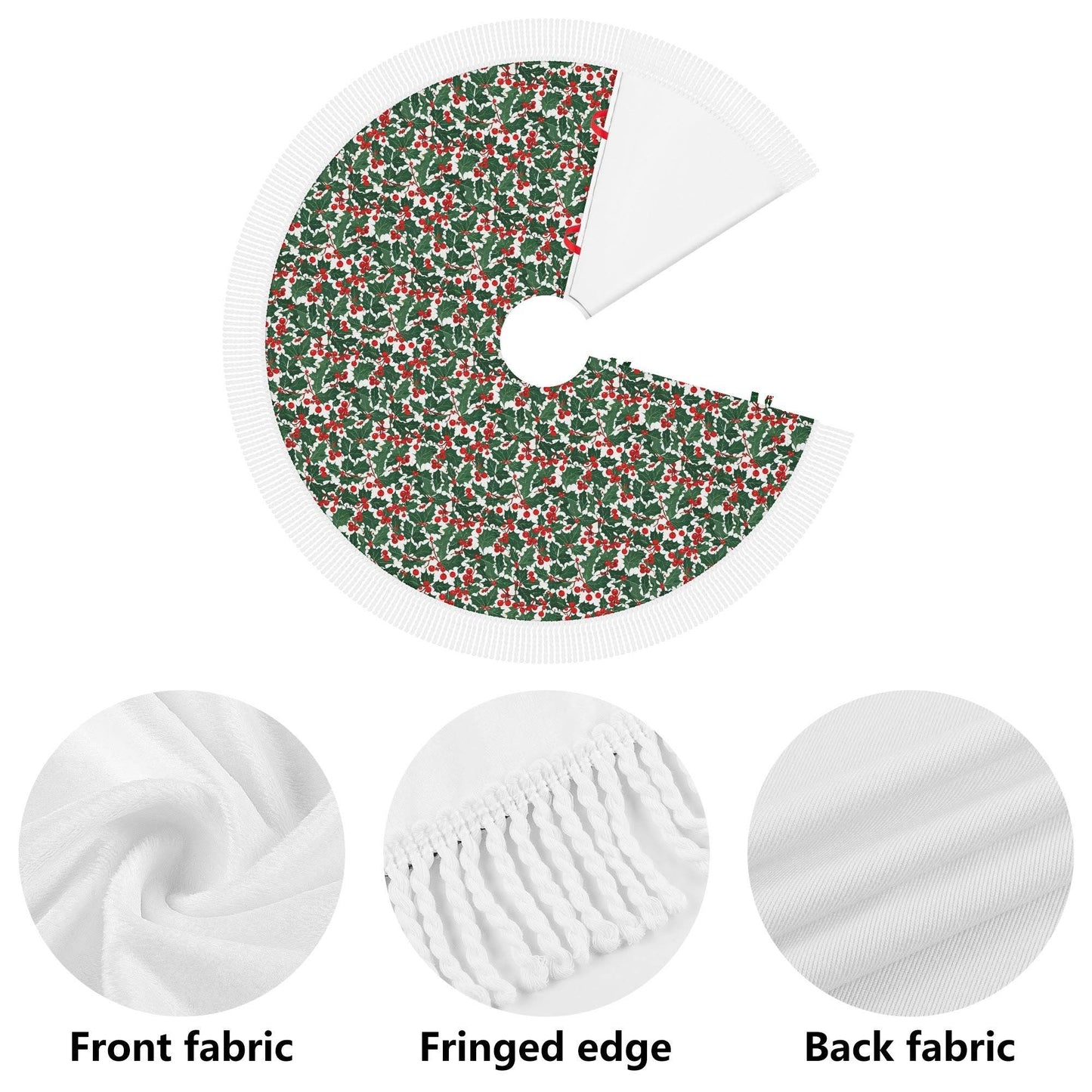 Christmas Holly Fringed Christmas Tree Skirts - DeRose Seasonal