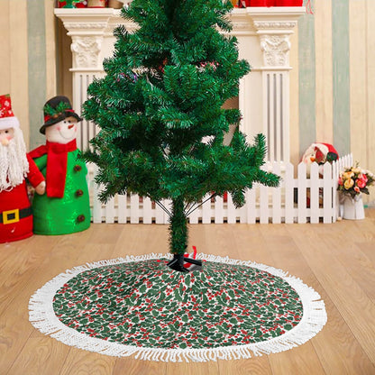 Christmas Holly Fringed Christmas Tree Skirts - DeRose Seasonal
