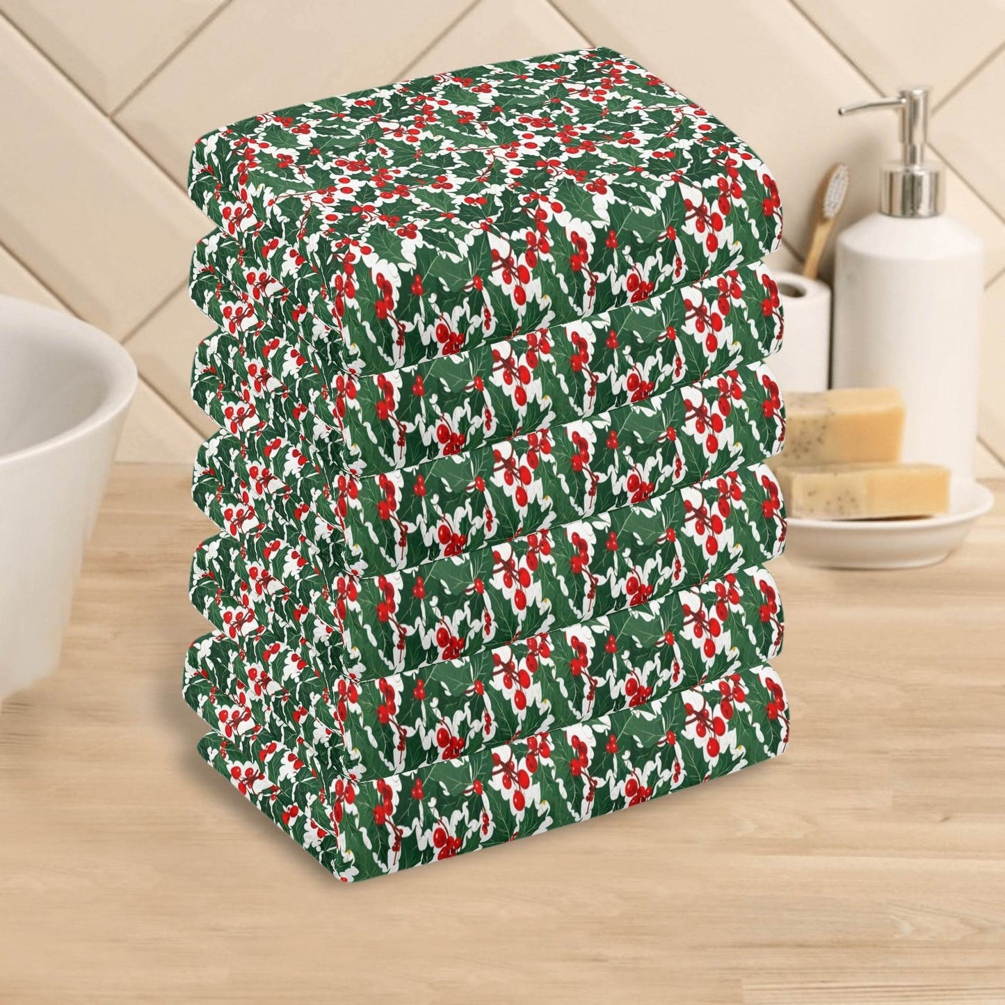 Christmas Holly Hand Towels (6 Pcs) - DeRose Seasonal