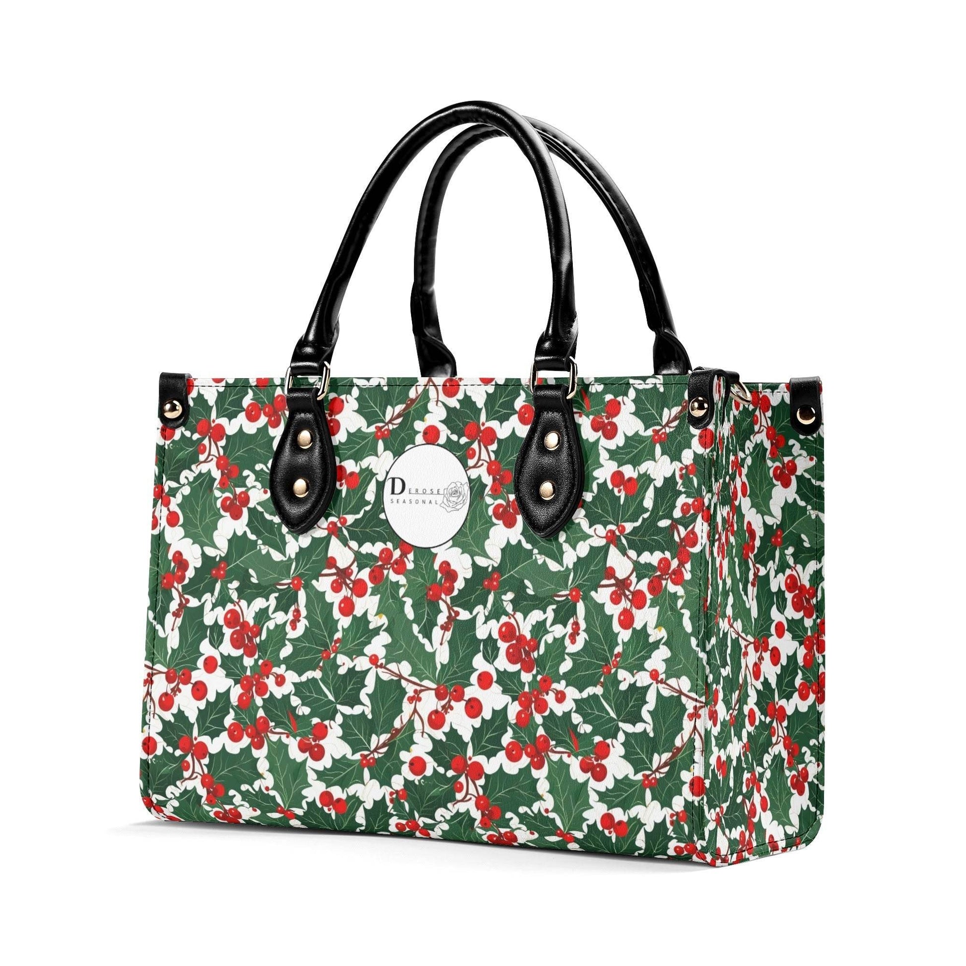 Christmas Holly Luxury Women Leather Handbag (3 sizes) - DeRose Seasonal