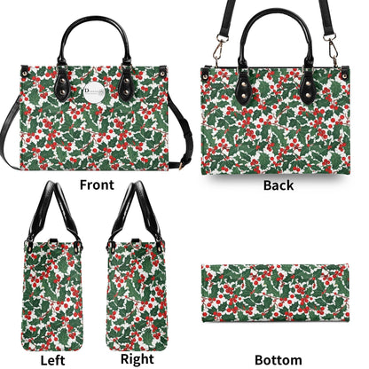Christmas Holly Luxury Women Leather Handbag (3 sizes) - DeRose Seasonal