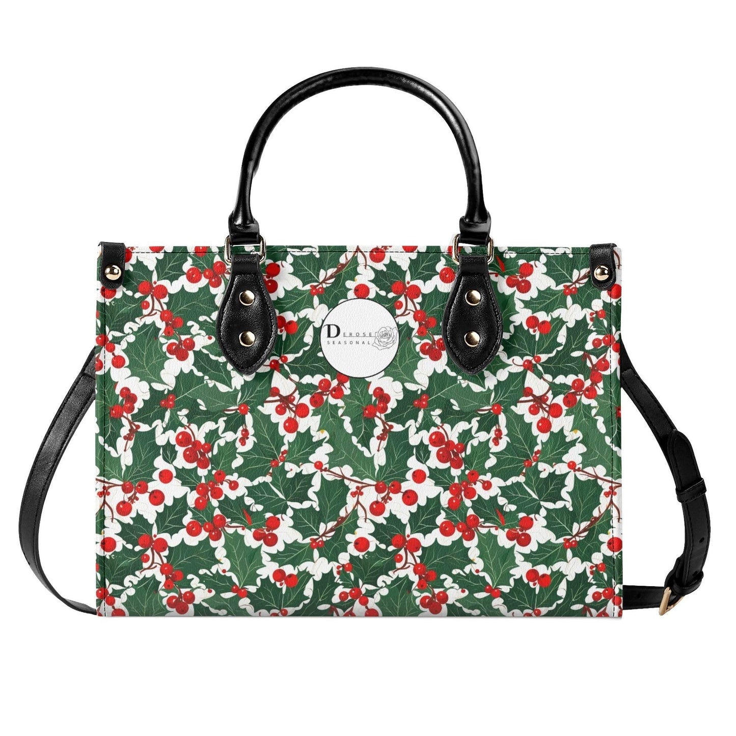 Christmas Holly Luxury Women Leather Handbag (3 sizes) - DeRose Seasonal