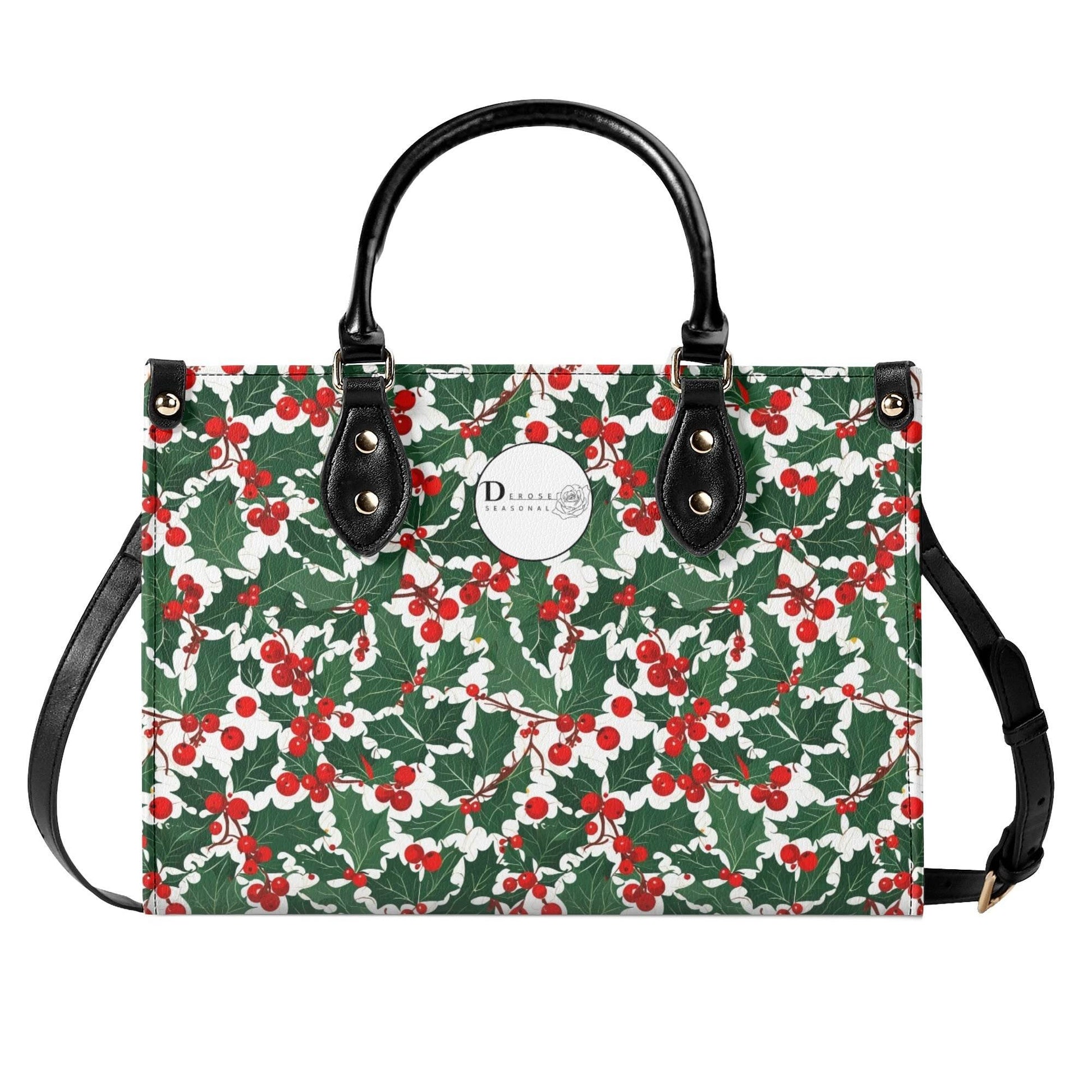 Christmas Holly Luxury Women Leather Handbag (3 sizes) - DeRose Seasonal