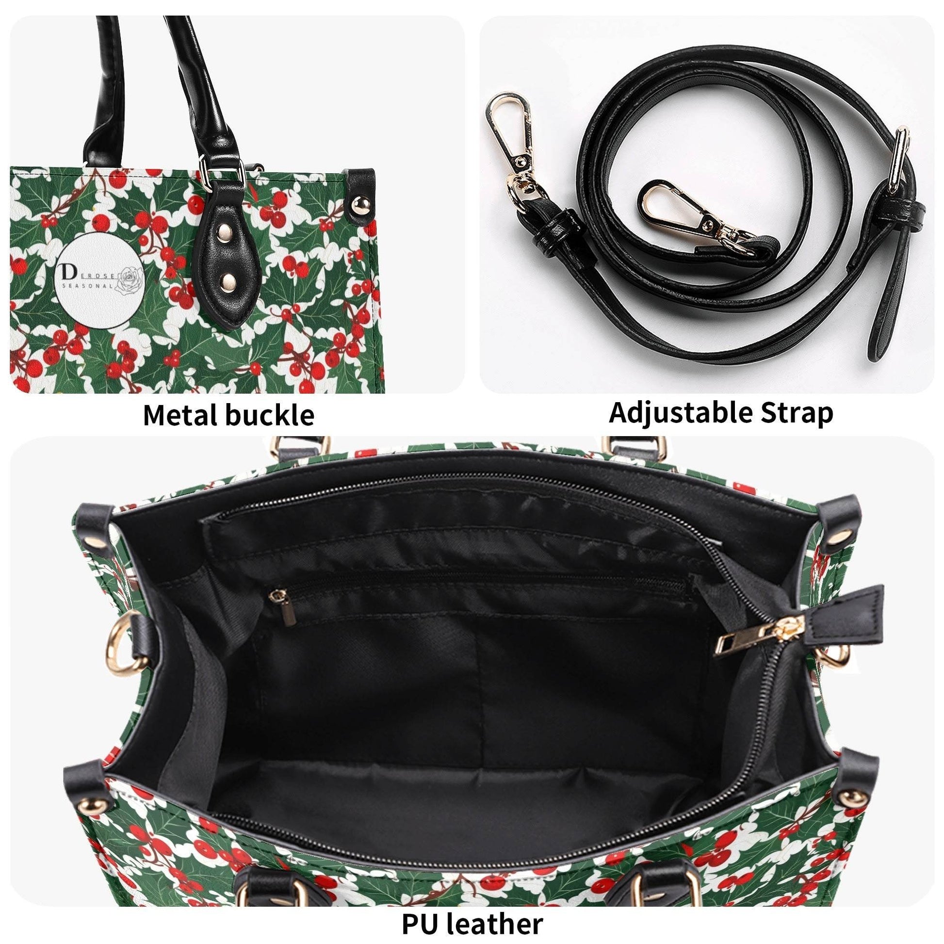 Christmas Holly Luxury Women Leather Handbag (3 sizes) - DeRose Seasonal
