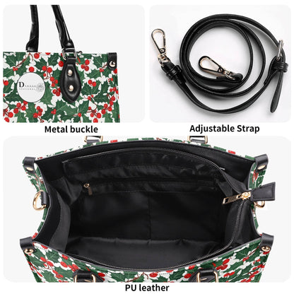 Christmas Holly Luxury Women Leather Handbag (3 sizes) - DeRose Seasonal