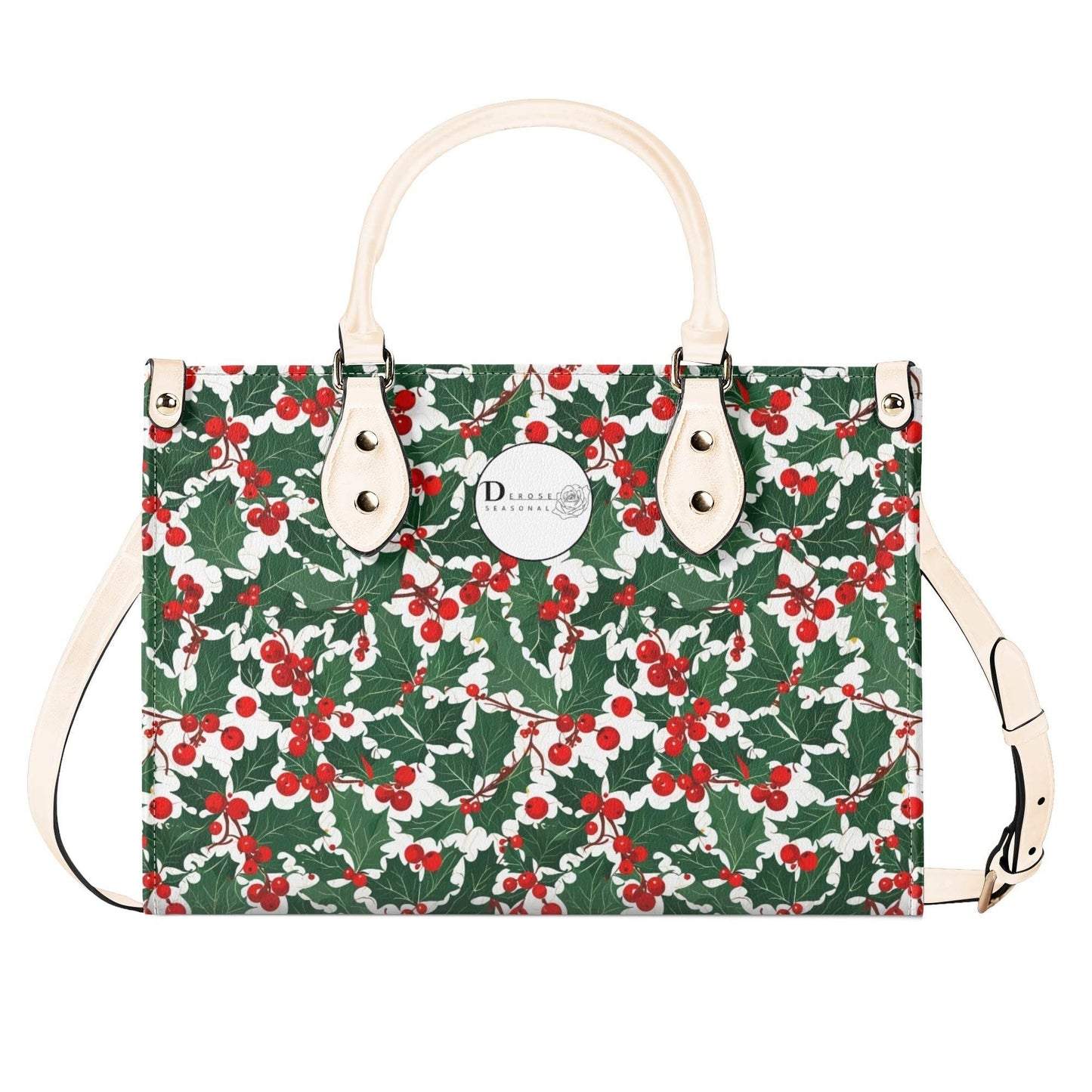 Christmas Holly Luxury Women Leather Handbag (3 sizes) - DeRose Seasonal