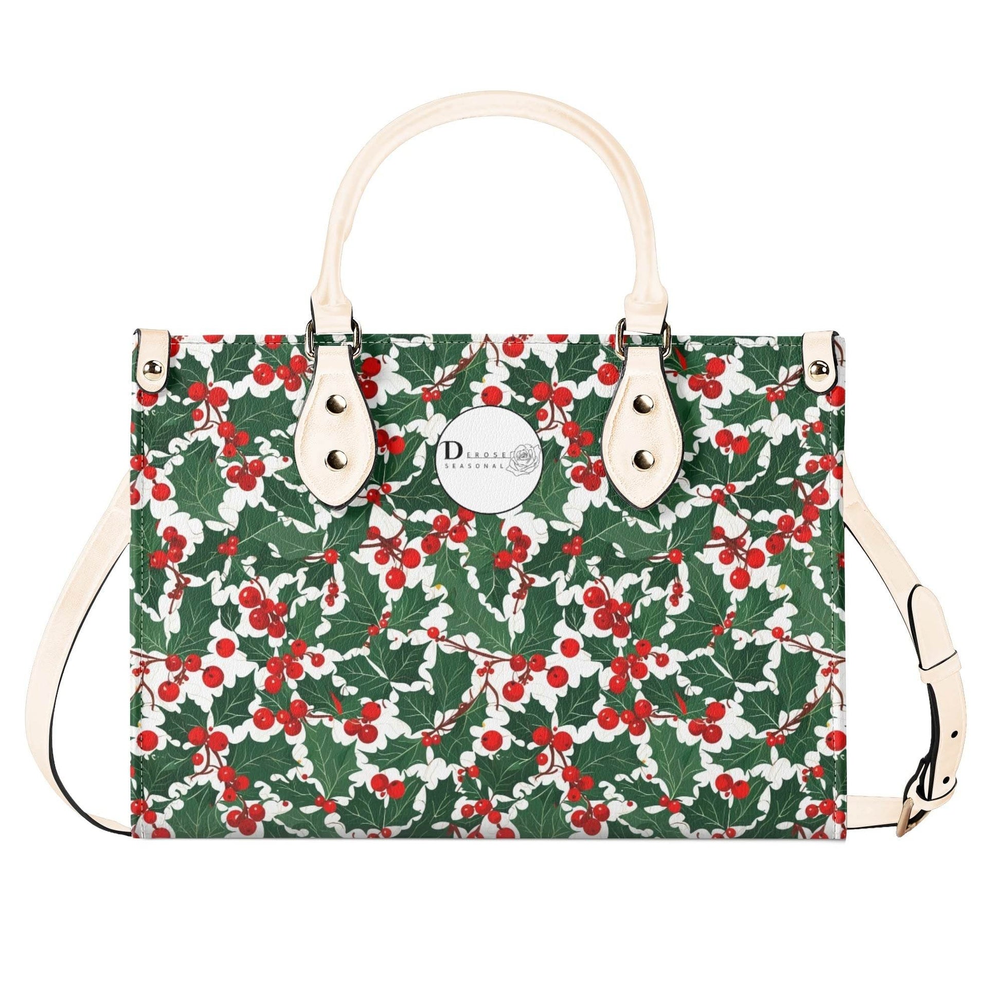 Christmas Holly Luxury Women Leather Handbag (3 sizes) - DeRose Seasonal