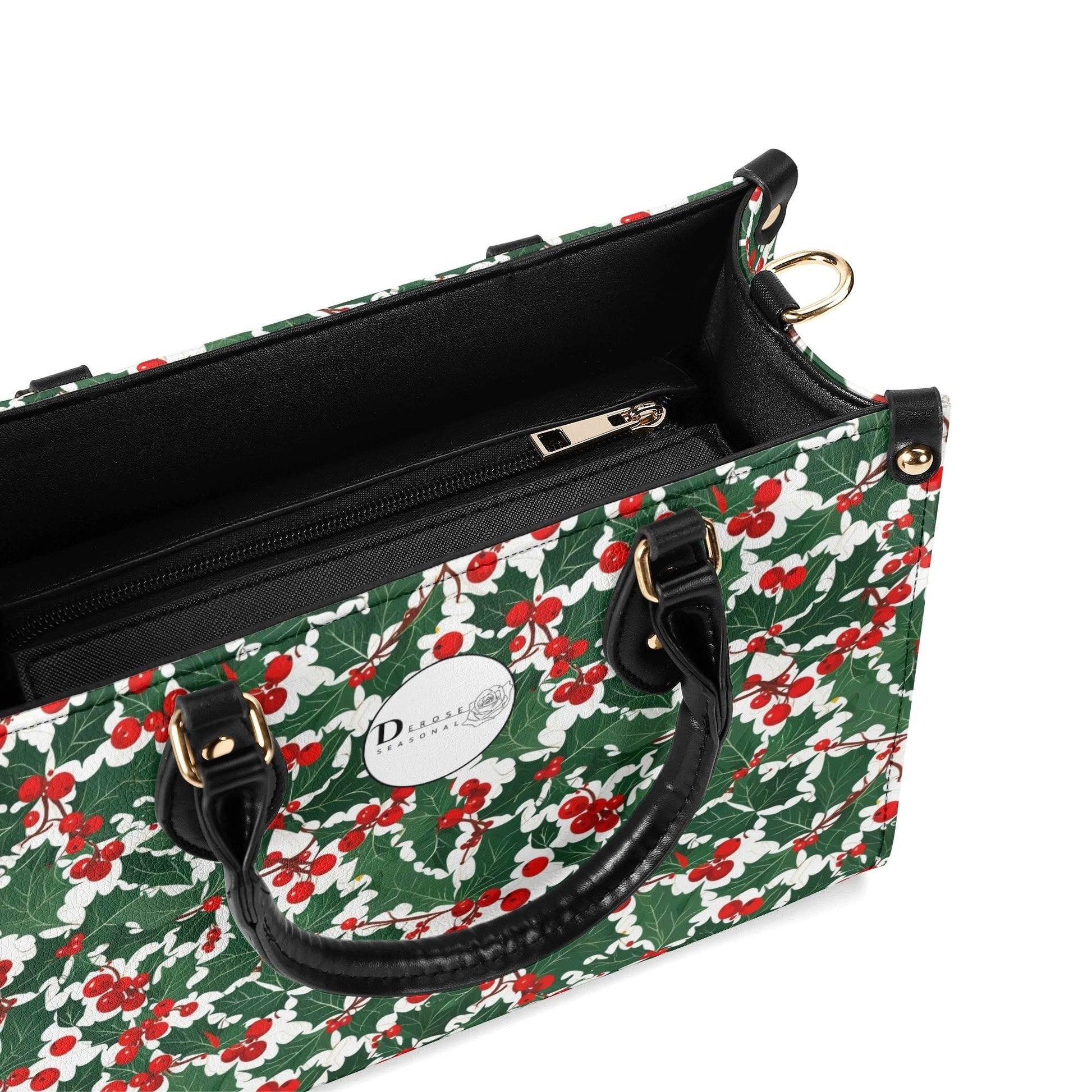 Christmas Holly Luxury Women Leather Handbag (3 sizes) - DeRose Seasonal