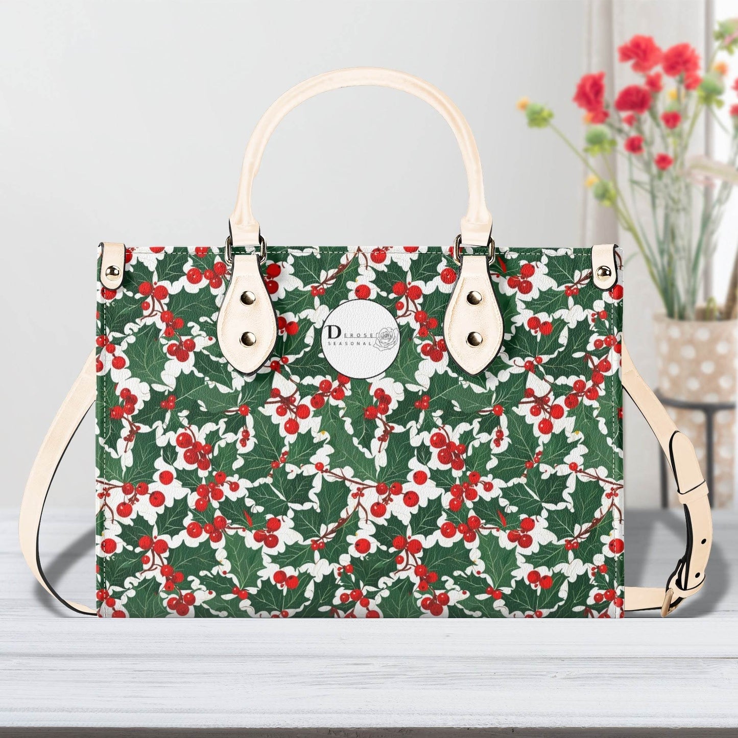 Christmas Holly Luxury Women Leather Handbag (3 sizes) - DeRose Seasonal